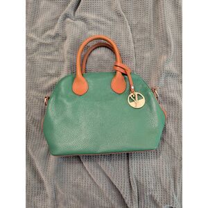 Valentina Pebble Grain Medium Domed Satchel Bag Top Handle Color Spearmint